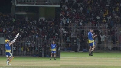 Dhoni whipped the crowd into a frenzy with the shot (CSK) Dhoni whipped the crowd into a frenzy with the shot (CSK)