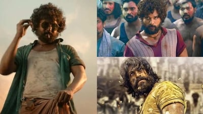 (L-R clockwise) Nani in Dasara, Ally Arjun in Pushpa and Yash in KGF. (L-R clockwise) Nani in Dasara, Ally Arjun in Pushpa and Yash in KGF.