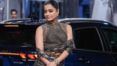Rashmika Mandanna earlier turned showstopper for JJ Valaya at Lakme Fashion Week. She wore a black and golden saree outfit. (File Photo) Rashmika Mandanna earlier turned showstopper for JJ Valaya at Lakme Fashion Week. She wore a black and golden saree outfit. (File Photo)