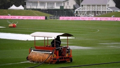 The latest a match could start was 7:02 p.m. but it already was clear that with rain still falling a large puddles in some parts of Hagley Oval, no play would be possible. (Getty Images)