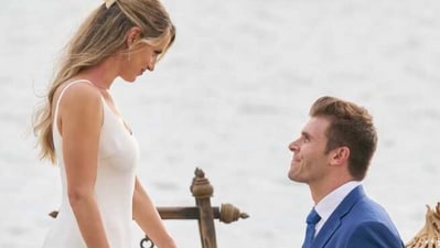 Zach Shallcross handed out his final rose and proposed to Kaity Biggar during the live finale of The Bachelor. (Twitter/BachelorABC) Zach Shallcross handed out his final rose and proposed to Kaity Biggar during the live finale of The Bachelor. (Twitter/BachelorABC)
