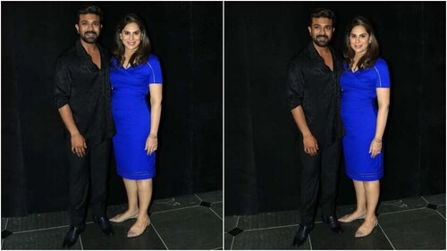 Ram Charan and Upasana Konidela pose for the paparazzi. (HT Photo/Varinder Chawla) Ram Charan and Upasana Konidela pose for the paparazzi. (HT Photo/Varinder Chawla)