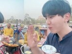 The image, taken from the video, captures the reaction of the Korean blogger who tried pani puri for the first time. The image, taken from the video, captures the reaction of the Korean blogger who tried pani puri for the first time.