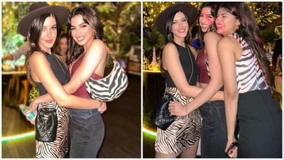 Cousins Shanaya Kapoor and Khushi Kapoor attended Ahan Shetty's girlfriend Tania Shroff's birthday bash on Tuesday. Shanaya gave a sneak peek of the party by sharing a series of pictures on her Instagram handle. (Instagram/@shanayakapoor02) Cousins Shanaya Kapoor and Khushi Kapoor attended Ahan Shetty's girlfriend Tania Shroff's birthday bash on Tuesday. Shanaya gave a sneak peek of the party by sharing a series of pictures on her Instagram handle. (Instagram/@shanayakapoor02)