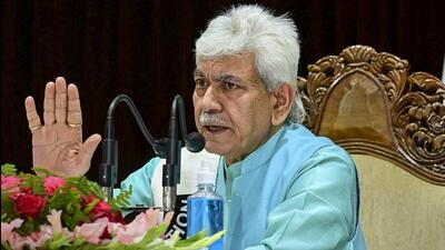 Jammu and Kashmir Lt Governor Manoj Sinha addresses a press conference in Jammu on Wednesday. (PTI) Jammu and Kashmir Lt Governor Manoj Sinha addresses a press conference in Jammu on Wednesday. (PTI)