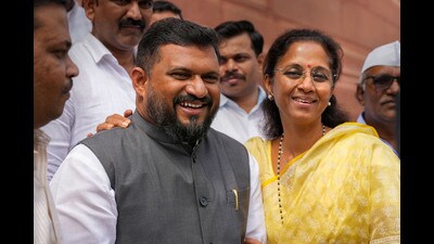NCP MP Supriya Sule with party MP from Lakshadweep Mohammad Faizal PP, at Parliament House complex in New Delhi on Wednesday. (PTI) NCP MP Supriya Sule with party MP from Lakshadweep Mohammad Faizal PP, at Parliament House complex in New Delhi on Wednesday. (PTI)