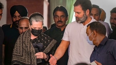 Rahul Gandhi was in the Congress officer at the Parliament House complex on Wednesday where he met Uddhav Sena MP Sanjay Raut. (PTI) Rahul Gandhi was in the Congress officer at the Parliament House complex on Wednesday where he met Uddhav Sena MP Sanjay Raut. (PTI)