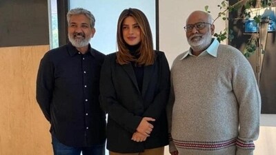 Priyanka Chopra with SS Rajamouli and MM Keeravani at an RRR screening in the US. Priyanka Chopra with SS Rajamouli and MM Keeravani at an RRR screening in the US.