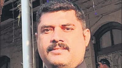 Thane, India - March 29, 2023: Dead body of bodyguard Vaibhav Kadam (in pic) brought to Thane Civil Hospital after he committed suicide by local train, India, on Wednesday, March 29, 2023. (Praful Gangurde/HT Photo) (HT PHOTO)