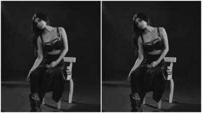 Mouni wore black fishnet stockings and leather ankle-length boots as she further accessorised her look for the day. Disha Patani commented, “Hotty,” and added multiple fire emoticons.&nbsp; (Instagram/@imouniroy)