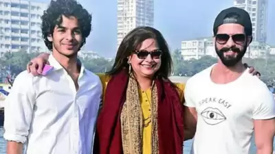 Neliima Azeem with her sons Ishaan Khatter and Shahid Kapoor. Neliima Azeem with her sons Ishaan Khatter and Shahid Kapoor.