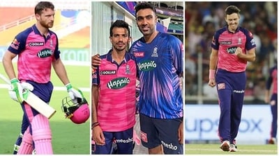 Jos Buttler, Yuzvendra Chahal, R Ashwin, and Trent Boult