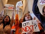 Protesters gather inside the Tennessee State Capitol to call for an end to gun violence and support stronger gun laws after a deadly shooting at the Covenant School in Nashville, Tennessee, US.
