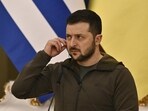 Ukraine's President Volodymyr Zelensky giving speech.
