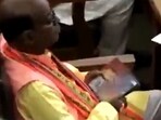 Tripura MLA Jadav Lal Nath sitting in the state assembly session Tripura MLA Jadav Lal Nath sitting in the state assembly session