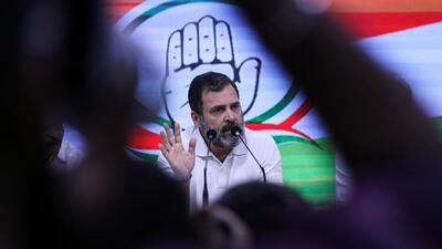Congress leader Rahul Gandhi at a news conference after he was disqualified on Friday as a lawmaker at the party’s headquarter in New Delhi (Reuters File Photo) Congress leader Rahul Gandhi at a news conference after he was disqualified on Friday as a lawmaker at the party’s headquarter in New Delhi (Reuters File Photo)