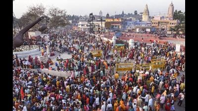 Devotees arrive for a holy dip in the Saryu river on the occasion of Ram Navami, in Ayodhya, Thursday. (PTI Photo) Devotees arrive for a holy dip in the Saryu river on the occasion of Ram Navami, in Ayodhya, Thursday. (PTI Photo)
