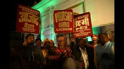The Azad, Virasat and Lakshmi bands performed at Safed Baradari during the Mahindra Sanatkada Lucknow Festival 2023. (Courtesy Mahindra Sanatkada Lucknow Festival) The Azad, Virasat and Lakshmi bands performed at Safed Baradari during the Mahindra Sanatkada Lucknow Festival 2023. (Courtesy Mahindra Sanatkada Lucknow Festival)