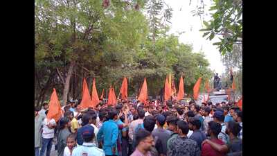 The incident occurred when a group of ABVP activists carrying a saffron flag raised Jai Shri Ram slogans while taking out a procession. (Sourced) The incident occurred when a group of ABVP activists carrying a saffron flag raised Jai Shri Ram slogans while taking out a procession. (Sourced)