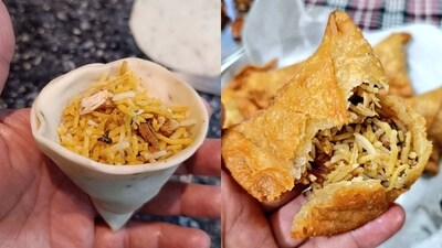 The image shows biryani stuffed in samosa. (Twitter/@khansaamaa)