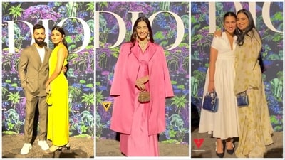 Anushka Sharma, Virat Kohli; Sonam Kapoor; and Isha Ambani with Radhika Merchant at the Christian Dior Mumbai event. Anushka Sharma, Virat Kohli; Sonam Kapoor; and Isha Ambani with Radhika Merchant at the Christian Dior Mumbai event.