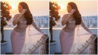 Sobhita looked every bit gorgeous in the stunning pastel pink custom-made georgette saree featuring golden zari details at the borders. (Instagram/@sobhitad) Sobhita looked every bit gorgeous in the stunning pastel pink custom-made georgette saree featuring golden zari details at the borders. (Instagram/@sobhitad)