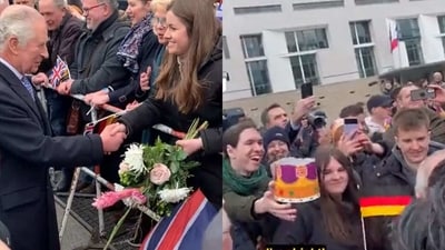 King Charles meeting royal fans in Germany. (Twitter/@RoyalFamily and @cariolisima)