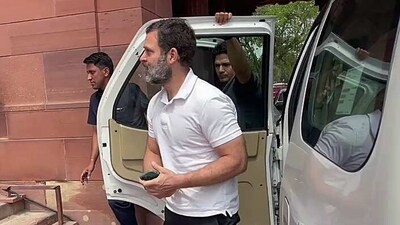 Congress leader Rahul Gandhi arrives at the Parliament House to attend the meeting of Congress MPs from Lok Sabha and Rajya Sabha at the CPP office. (ANI) Congress leader Rahul Gandhi arrives at the Parliament House to attend the meeting of Congress MPs from Lok Sabha and Rajya Sabha at the CPP office. (ANI)