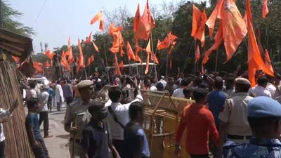 A procession is being taken out in Jahangirpuri on the occasion of Rama Navami in Delhi. (ANI) A procession is being taken out in Jahangirpuri on the occasion of Rama Navami in Delhi. (ANI)