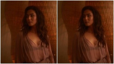 Mira looked perfect in the pastel pink silk gown with a plunging neckline, full sleeves, and pleat details throughout the length of the gown. The easy breezy gown hugged her shape and showed off her curves perfectly.&nbsp; (Instagram/@mira.kapoor)