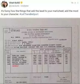 Virat Kohli reveals his class 10th marks in internet-breaking post Virat Kohli reveals his class 10th marks in internet-breaking post