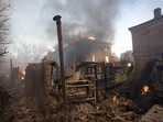 Russia-Ukraine war: Smoke emanates from multiple buildings after shelling in the Donetsk region. Russia-Ukraine war: Smoke emanates from multiple buildings after shelling in the Donetsk region.
