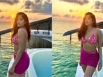 Janhvi Kapoor's latest Instagram photo dump features a series of images of herself in different modes. In some of the pictures, the actor can be seen flaunting her beach body in a pink swimsuit.&nbsp;