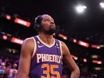 Kevin Durant #35 of the Phoenix Suns speaks with the media following the NBA game against the Minnesota Timberwolves at Footprint Center on March 29, 2023 in Phoenix, Arizona.