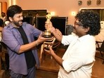 Chiranjeevi hosted Naatu Naatu lyricist Chandrabose. Chiranjeevi hosted Naatu Naatu lyricist Chandrabose.