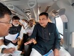 Union minister Nitin Gadkari with Maharashtra industries minister Uday Samant conducts an aerial survey of the Mumbai-Goa National Highway No.66, on Thursday. Union minister Nitin Gadkari with Maharashtra industries minister Uday Samant conducts an aerial survey of the Mumbai-Goa National Highway No.66, on Thursday.