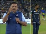 Ravi Shastri; Hardik Pandya with MS Dhoni