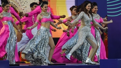 After Arijit Singh's performance, actress Tamannaah Bhatia (C) performed in the event. (AFP) After Arijit Singh's performance, actress Tamannaah Bhatia (C) performed in the event. (AFP)
