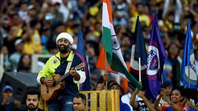 The IPL 2023 Opening Ceremony began with Mandira Bedi starting proceedings as host. She called in Arijit Singh to begin the first performance of the day. The singer enthralled fans with some of his chartbusters. (AFP) The IPL 2023 Opening Ceremony began with Mandira Bedi starting proceedings as host. She called in Arijit Singh to begin the first performance of the day. The singer enthralled fans with some of his chartbusters. (AFP)