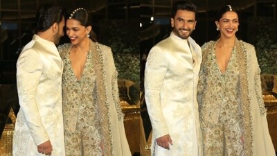 Ranveer Singh and Deepika Padukone's outfits complemented one another at the launch of the Nita Mukesh Ambani Cultural Centre in Mumbai Ranveer Singh and Deepika Padukone's outfits complemented one another at the launch of the Nita Mukesh Ambani Cultural Centre in Mumbai