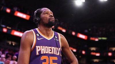 Kevin Durant #35 of the Phoenix Suns speaks with the media following the NBA game against the Minnesota Timberwolves at Footprint Center on March 29, 2023 in Phoenix, Arizona. (Getty Images via AFP) Kevin Durant #35 of the Phoenix Suns speaks with the media following the NBA game against the Minnesota Timberwolves at Footprint Center on March 29, 2023 in Phoenix, Arizona. (Getty Images via AFP)