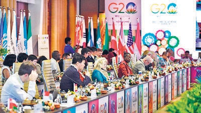 G20 delegates attend the inaugural session of the 2nd Sherpa meeting under India's G20 Presidency, at Kumarakom on Friday. (G20 India Twitter) G20 delegates attend the inaugural session of the 2nd Sherpa meeting under India's G20 Presidency, at Kumarakom on Friday. (G20 India Twitter)