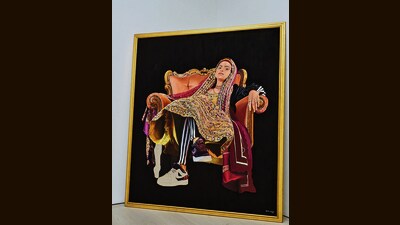 I Beg You to Define Me (2018), a 7-ft-tall self-portrait by Azraa Motala, a British Muslim woman of South Asian descent. (Image courtesy Manchester Museum) I Beg You to Define Me (2018), a 7-ft-tall self-portrait by Azraa Motala, a British Muslim woman of South Asian descent. (Image courtesy Manchester Museum)