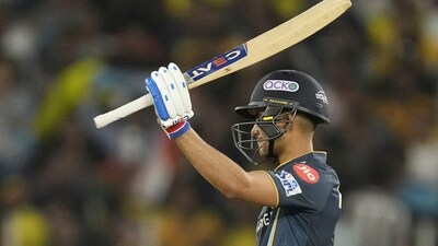 Gill then took over as GT kept up a high scoring rate almost throughout their chase. He scored 63 in 36 balls (AP) Gill then took over as GT kept up a high scoring rate almost throughout their chase. He scored 63 in 36 balls (AP)