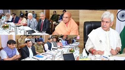 Jammu and Kashmir LG Manoj Sinha on Friday discussed arrangements for this year’s Shri Amarnath Yatra at the 44th meeting of Shri Amarnathji Shrine Board (SASB) at Raj Bhawan here (HT Photo) Jammu and Kashmir LG Manoj Sinha on Friday discussed arrangements for this year’s Shri Amarnath Yatra at the 44th meeting of Shri Amarnathji Shrine Board (SASB) at Raj Bhawan here (HT Photo)
