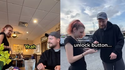 MrBeast tips a car to a server. (Instagram/@MrBeast) MrBeast tips a car to a server. (Instagram/@MrBeast)