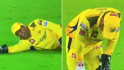MS Dhoni looked in great pain and discomfort there. (Screengrab) MS Dhoni looked in great pain and discomfort there. (Screengrab)