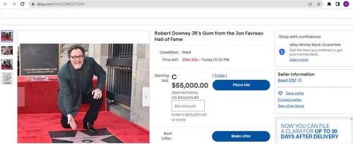 Ebay listing of Robert Downey Jr's chewed gum. ((Ebay))