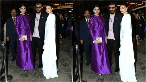 Diana Penty, Arjun Kapoor and Athiya Shetty at Dior Fall 2023 show. (HT Photo/Varinder Chawla) Diana Penty, Arjun Kapoor and Athiya Shetty at Dior Fall 2023 show. (HT Photo/Varinder Chawla)