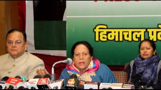 Himachal Pradesh Congress Committee (HPCC) Ppresident Pratibha Singh on Friday accused PM Narendra Modi of trying to throttle democracy to save his friend Adani. (HT Photo)